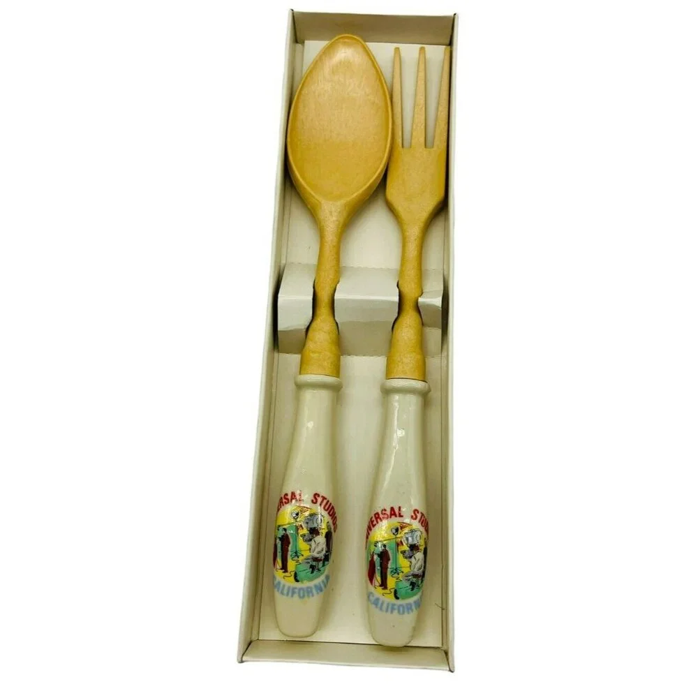 Vintage Universal Studios California Salad Utensil Spoon Fork Set Wooden‎ Japan